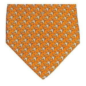 HERMES BIRDS IN FLIGHT TIE ORANGE SILK FRANCE LUXE HIGH END